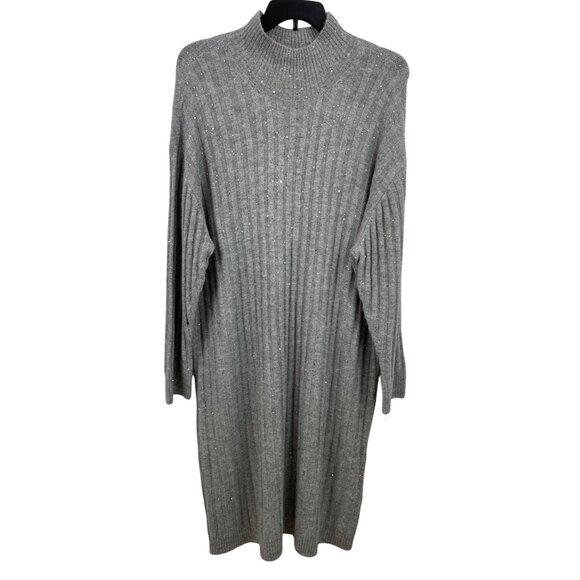 Ophelia Roe Dresses & Skirts - Ophelia Roe Gray Ribbed Knit Sweater Dress Sequins & High Neckline Womens Size 3